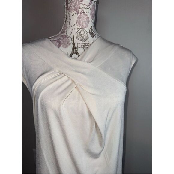 ANN TAYLOR Cream Wrap Front Sleeveless Blouse Top Shirt Size LP Large Peti - Picture 2 of 5